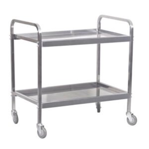 Carrinho de chá em aço inoxidável reforçado – 2 prateleiras – 20 kg – 930 x 905 x 560 mm