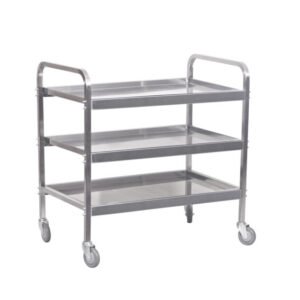 Carrinho de chá em aço inoxidável reforçado – 3 prateleiras – 25 kg – 930 x 905 x 560 mm